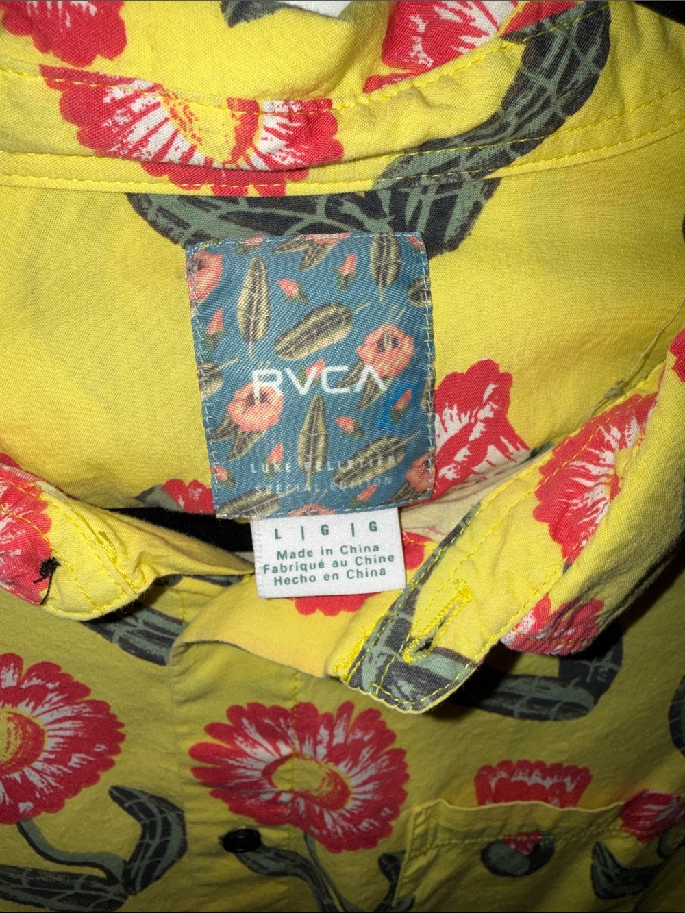 RVCA Luke Pelletier Special Edition Yellow Button-Up with Pink Floral Print - Picture 2 of 4